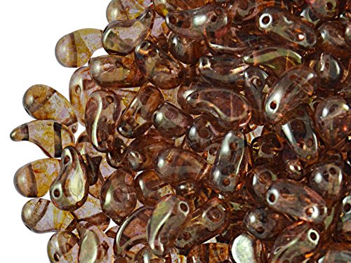 20stk ZoliDuo® Linke Version Perlen - Tschechisch Gepresste Glasperlen in der Form Einer Teardrop 5x8mm mit Zwei Löchern, Crystal Lazure Roman Rose von ZoliDuo Beads
