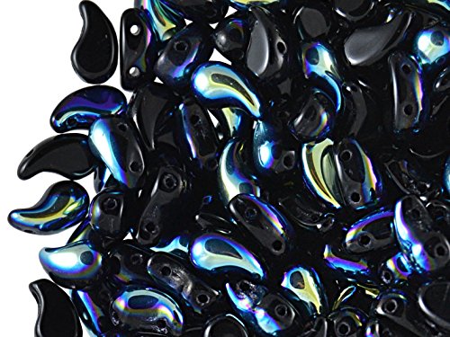 20stk ZoliDuo® Linke Version Perlen - Tschechisch Gepresste Glasperlen in der Form Einer Teardrop 5x8mm mit Zwei Löchern, Jet AB von ZoliDuo Beads
