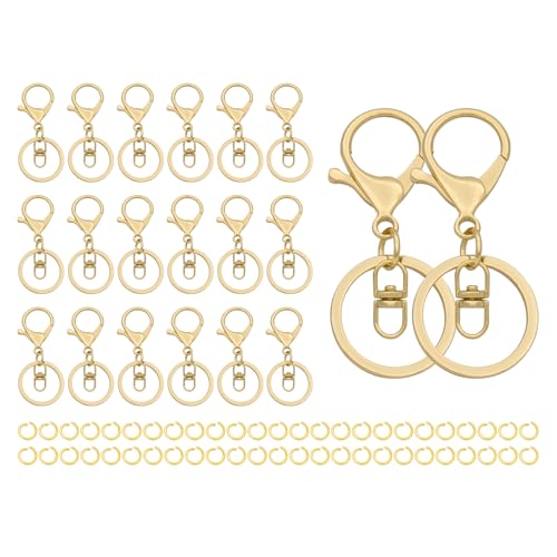20 Sets goldene Karabinerverschlüsse mit flachem Spaltring mit doppelendigem Drehhaken und 50 offenen Binderingen für Bastelarbeiten, Schmuckherstellung 20 Sets goldene Karabinerverschlüsse mit flachem Spaltring mit doppelendigem Drehhaken und 50 offenen Binderingen für Bastelarbeiten, Schmuckherstellung von ZoloAJay