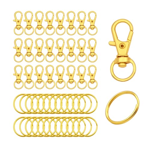 Goldene Karabinerhaken mit Schlüsselringen, Premium-Metall, Länge: 32 mm, Innenbreite: 10 mm, 50 Stück Goldene Karabinerhaken mit Schlüsselringen, Premium-Metall, Länge: 32 mm, Innenbreite: 10 mm, 50 Stück von ZoloAJay