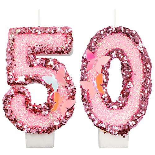 2,8" Geburtstag Nummer Kerze Glitter alles Gute zum Geburtstag Kuchen Kerzen für Geburtstag Meerjungfrau Themed Party Hochzeit Jahrestag Feier Zubehör (50, Schmetterling) von Zolunu