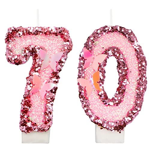 2,8" Geburtstag Nummer Kerze Glitter alles Gute zum Geburtstag Kuchen Kerzen für Geburtstag Meerjungfrau Themed Party Hochzeit Jahrestag Feier Zubehör (70, Schmetterling) von Zolunu