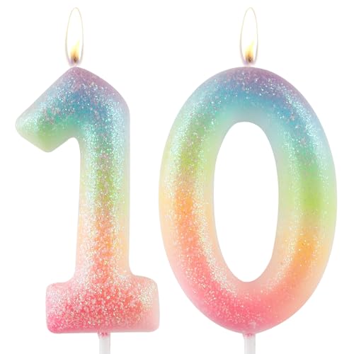 Zolunu Glitter bunte 10 Geburtstag Kerze, Geburtstag Nummer 10 Kerze Cake Toppers für Mädchen Frauen, Glitter bunte thematische Party Dekorationen liefert Geburtstagsgeschenke Zolunu Glitter bunte 10 Geburtstag Kerze, Geburtstag Nummer 10 Kerze Cake Toppers für Mädchen Frauen, Glitter bunte thematische Party Dekorationen liefert Geburtstagsgeschenke von Zolunu