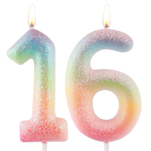 Zolunu Glitter bunte 16 Geburtstag Kerze, Geburtstag Nummer 16 Kerze Cake Toppers für Mädchen Frauen, Glitter bunte thematische Party Dekorationen liefert Geburtstagsgeschenke Zolunu Glitter bunte 16 Geburtstag Kerze, Geburtstag Nummer 16 Kerze Cake Toppers für Mädchen Frauen, Glitter bunte thematische Party Dekorationen liefert Geburtstagsgeschenke von Zolunu