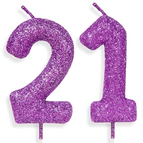 Zolunu lila rosa Geburtstag Kerze Nummer 21, Glitter Geburtstag Kerze Kuchen Toppers für Mädchen Frauen lila rosa Themed Party Dekorationen liefert Geburtstagsgeschenke von Zolunu