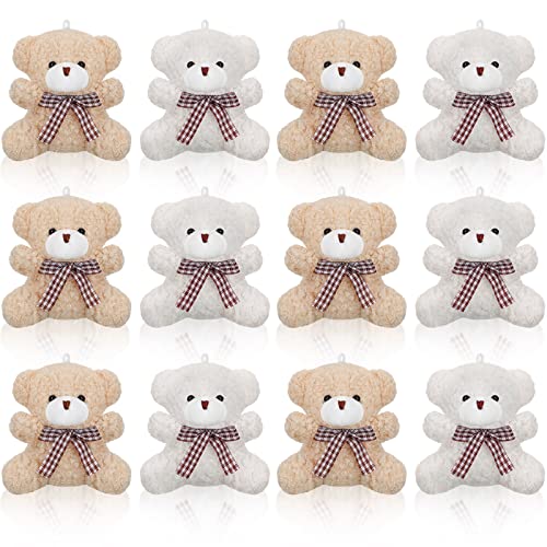 Zomiboo 12 Stück 4 Zoll Plüsch Mini Ostern Dekoration Kuscheltiere Weiche Gliederpuppe Spielzeug Kleine Pelzige Puppen für Baby Shower DIY Schlüsselanhänger Taschen Deko (Bär, Aprikose und Weiß) von Zomiboo