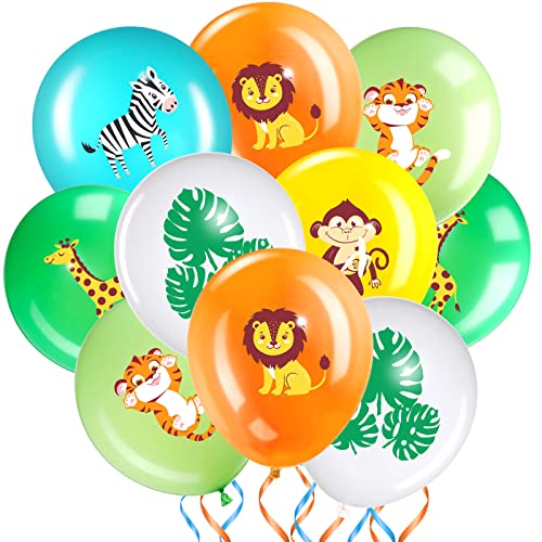 36 Stück Dschungel Safari Party Luftballons Dekoration Tier Palmblätter Druck Ballon Wildtiere Thema Party Deko für Geburtstag Baby Shower Mädchen Jungen Ballon Bogen Girlande, 12 Zoll von Zomiboo