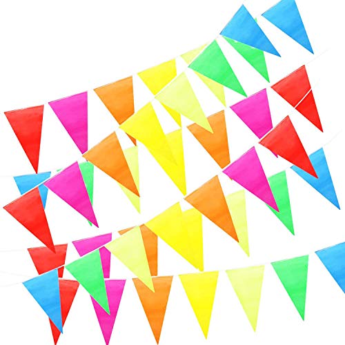 50 m Bunte Wimpelkette, Party Girlande Deko, Wimpel Banner, Stoff Bunting Banner, 100 Dreieck Flags Multicolor von ZoneYan