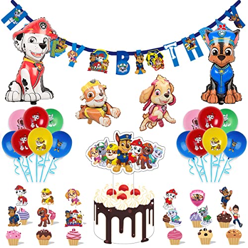 Kindergeburtstag Deko, ZoneYan Partydekorationen, Geburtstag Dekoration Set Latex Luftballons, Geburtstagsbanner, Cupcake Topper (paw patrol) von ZoneYan