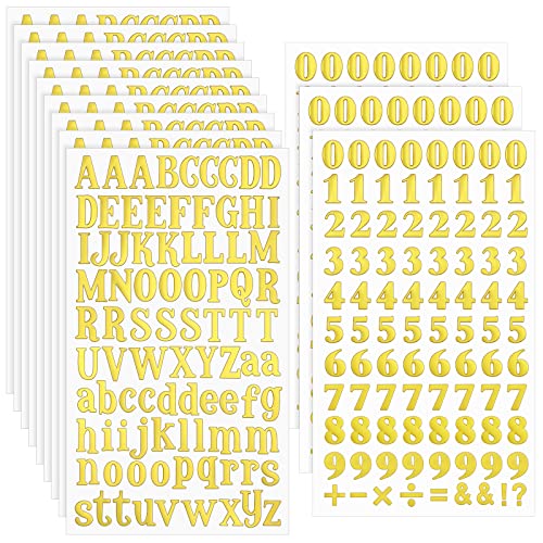 12 Blätter Selbstklebend Buchstaben Aufkleber Kleine Vinyl Alphabet und Zahlen Sticker Abschlusskappe Craft Scrapbooking Klebe Nummer Buchstaben Basteln für DIY Deko (Gold) von Zonon