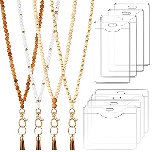 12 Stücke Holz Perlen Lanyards und Kartenhalter Set, einschließlich 4 Holzperlen Nackenband Bohemian Bead Lanyards mit Quaste und 8 klare Kartenhalter im 2 Stil für Schlüssel 12 Stücke Holz Perlen Lanyards und Kartenhalter Set, einschließlich 4 Holzperlen Nackenband Bohemian Bead Lanyards mit Quaste und 8 klare Kartenhalter im 2 Stil für Schlüssel von Zonon