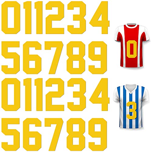 22 Stück Bügelnummern T-Shirt Heat Transfer Zahlen 0 bis 9 Jersey Zahlen Soft Flock Bügelzahlen für Team Uniform Sport T-Shirt Fußball Basketball Baseball (20,3 cm, gelb) von Zonon