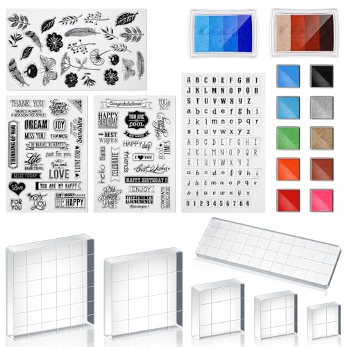 22-teiliges Acryl-Stempelblöcke, Werkzeug-Set beinhaltet 6 Stempelblöcke, Acryl-Stempel, 4 transparente Silikon-Stempel-Siegel, 12 Stempelkissen für Scrapbooking, Basteln, Kartenherstellung 22-teiliges Acryl-Stempelblöcke, Werkzeug-Set beinhaltet 6 Stempelblöcke, Acryl-Stempel, 4 transparente Silikon-Stempel-Siegel, 12 Stempelkissen für Scrapbooking, Basteln, Kartenherstellung von Zonon