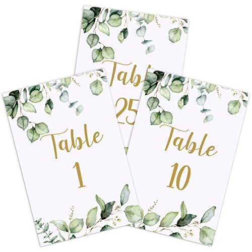 Zonon 26 Stück Tischnummern für Hochzeiten, Karten 1–25 mit Kopf, Tischnummern, grüner Eukalyptus, doppelseitige Karten, Party-Mittelstück für Hochzeit, Empfang, Babyparty, Geburtstag, Brautparty von Zonon