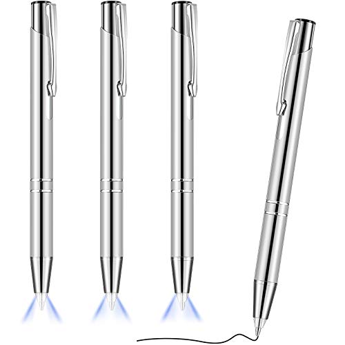 Zonon 4 Stücke Beleuchteter Spitze Stift Kugelschreiber mit Licht Taschenlampe LED Lichtstift LED Taschenlampe Leuchtstift zum Schreiben im Dunkeln (Silber) von Zonon