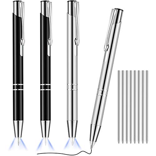 4 Stücke Leuchtend Spitzen Stift Metall Kugelschreiber mit Hellem LED Beleuchteten Stift Schwarzer Tinten Schreibstift mit 8 Stücke Stift Nachfüllungen zum Schreiben im Dunkeln von Zonon