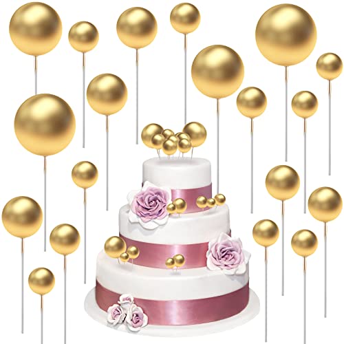 40 Stück Mini Cupcake Topper Schaum Runde Ball Ballon Kuchendeckel Backformen Dekoration Werkzeuge Perlen DIY Kuchen Topper Picks für Valentinstag Geburtstag Hochzeit Bedarf Deko (Gold) von Zonon