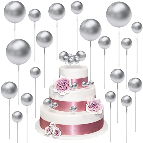 Zonon 40 Stück Mini Cupcake Topper Schaum Runde Ball Ballon Kuchendeckel Backformen Dekoration Werkzeuge Perlen DIY Kuchen Topper Picks für Valentinstag Geburtstag Hochzeit Bedarf Deko (Silber) von Zonon