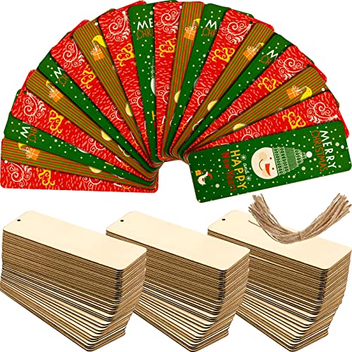 Holz Blanko Lesezeichen DIY Holz Handwerk Lesezeichen Unvollendete Holz Hängen Etiketten Rechteck Form Blanko Lesezeichen Ornamente mit Löchern und Seilen für Weihnachten DIY (36 Stücke) von Zonon