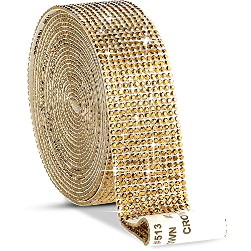 Selbstklebendes Kristall Strass Diamant Band DIY Dekoration Aufkleber mit 2 mm Strasssteine für Kunst Handwerk, DIY Aktivität Auto Handy Dekoration (Golden, 1,06 Zoll x 3 Yards) von Zonon