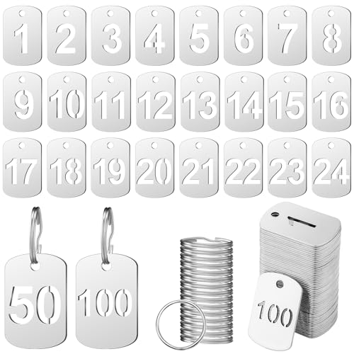 Zonon 1–100 nummerierte Metallanhänger mit Schlüsselringen, ausgehöhlte Edelstahl-Nummernschilder, Metallschilder, Schlüssel-ID-Etikett für Zuhause, Büro, Schlafsaal, Schrank, Haus, Schließfächer Zonon 1–100 nummerierte Metallanhänger mit Schlüsselringen, ausgehöhlte Edelstahl-Nummernschilder, Metallschilder, Schlüssel-ID-Etikett für Zuhause, Büro, Schlafsaal, Schrank, Haus, Schließfächer von Zonon
