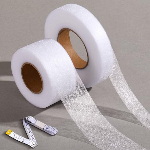 Zonon 2 Rollen Saumband zum Aufbügeln 20 mm X 64 Meter und 40 mm X 30 Meter Saumband für Vorhänge No Sew Wonder Web mit Band Maßband für Stoff Kleidung Hosen Bügeln Kleben Flicken Verschmelzen von Zonon