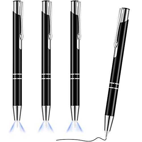 Zonon 4 Stücke Beleuchteter Spitze Stift Kugelschreiber mit Licht Taschenlampe LED Lichtstift LED Taschenlampe Leuchtstift zum Schreiben im Dunkeln (Schwarz) von Zonon