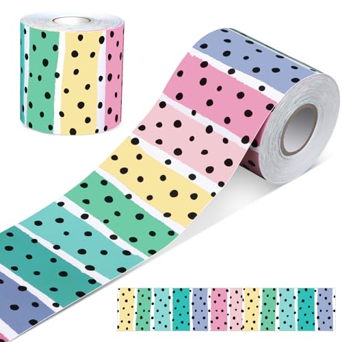 Zonon Pinnwand-Bordüre für Klassenzimmer, 18 m, gepunktet, gerade, gerollter Rand, bunte Klassenzimmer-Bordüren für Pinnwand, Dekoration, Schule, Zuhause (Pastell-Regenbogen) von Zonon