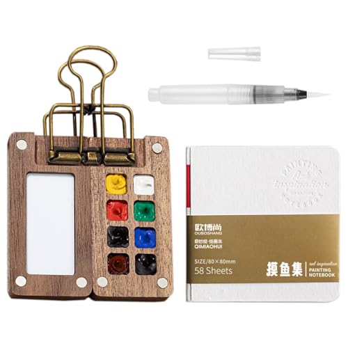 Zonoori 3 Stück Mini Aquarell Set, 8 Grids Portable Mini Palette Holz mit Aquarellpapier Journal, Aquarellpinsel Stifte und Binder-Clips(Enthält Keine Pigmente) Zonoori 3 Stück Mini Aquarell Set, 8 Grids Portable Mini Palette Holz mit Aquarellpapier Journal, Aquarellpinsel Stifte und Binder-Clips(Enthält Keine Pigmente) von Zonoori