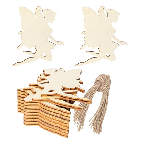 10 cm Feenförmige Holzanhänger aus Holz mit Bindfäden, Kunst, unlackierte Ornamente für Weihnachten, Hochzeit, Geburtstag, Party, Erntedankfest, Heimdekoration, 10 Stück von Zontween