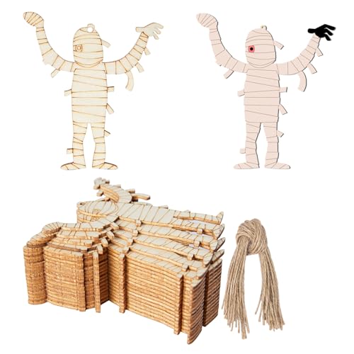 20 Stück Mumien-Holz-Halloween-Blanko-Holz mit Bindfäden, Kunst, unlackierte Ornamente für Halloween, Weihnachten, Hochzeit, Geburtstag, Party, Erntedankfest, Dekoration 20 Stück Mumien-Holz-Halloween-Blanko-Holz mit Bindfäden, Kunst, unlackierte Ornamente für Halloween, Weihnachten, Hochzeit, Geburtstag, Party, Erntedankfest, Dekoration von Zontween