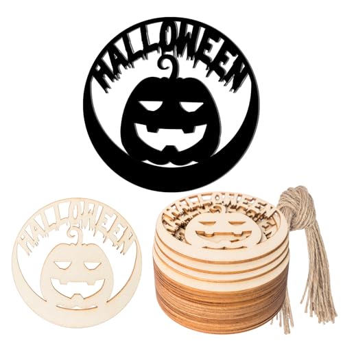 20 Stück unlackierte runde Halloween-Kürbis-Holz mit Bindfäden, Kunst, unlackierte Ornamente für Halloween, Weihnachten, Hochzeit, Geburtstag, Party-Dekoration 20 Stück unlackierte runde Halloween-Kürbis-Holz mit Bindfäden, Kunst, unlackierte Ornamente für Halloween, Weihnachten, Hochzeit, Geburtstag, Party-Dekoration von Zontween