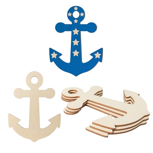 Anchor Holzscheiben zum Aufhängen, unlackiert, Holzausschnitt, mit Bindfaden, für nautische Ozeane, Strand, Haus, Dekoration, Urlaub, Hochzeit, Dekoration, 3 Stück von Zontween