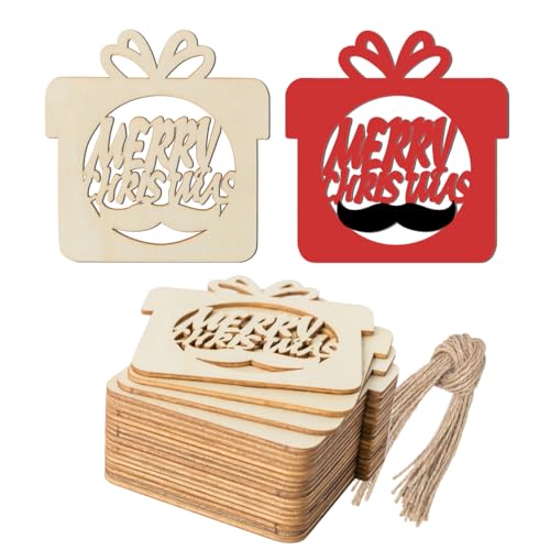 Geschenkbox-Form, Holz-Bastelausschnitt, Wandkunst, unlackierte Ornamente für Weihnachten, Urlaub, Party, Türhänger, Dekoration, 20 Stück Geschenkbox-Form, Holz-Bastelausschnitt, Wandkunst, unlackierte Ornamente für Weihnachten, Urlaub, Party, Türhänger, Dekoration, 20 Stück von Zontween