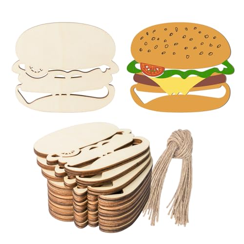 Hamburgerform, Holzbastelausschnitt, Wandkunst, unlackierte Ornamente für Restaurant, Urlaub, Party, Sommer, Frühling, Alltag, Türhänger, Dekoration, 20 Stück Hamburgerform, Holzbastelausschnitt, Wandkunst, unlackierte Ornamente für Restaurant, Urlaub, Party, Sommer, Frühling, Alltag, Türhänger, Dekoration, 20 Stück von Zontween