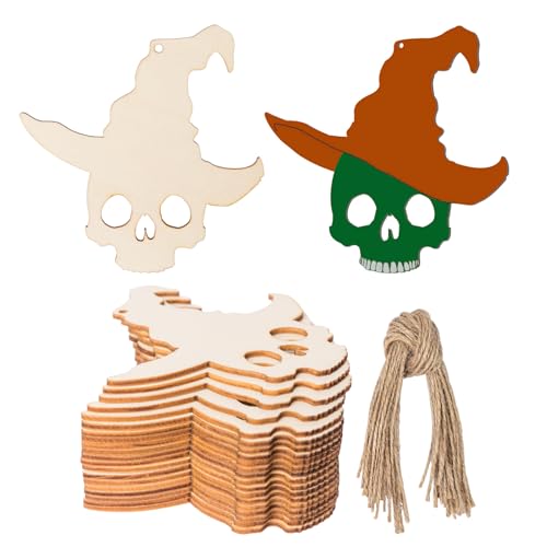 Hexenhut auf Totenköpfen, Holz, blanko, mit Bindfäden, Kunst, unlackierte Ornamente für Halloween, Weihnachten, Hochzeit, Geburtstag, Party, Erntedankfest, Dekoration, 20 Stück Hexenhut auf Totenköpfen, Holz, blanko, mit Bindfäden, Kunst, unlackierte Ornamente für Halloween, Weihnachten, Hochzeit, Geburtstag, Party, Erntedankfest, Dekoration, 20 Stück von Zontween