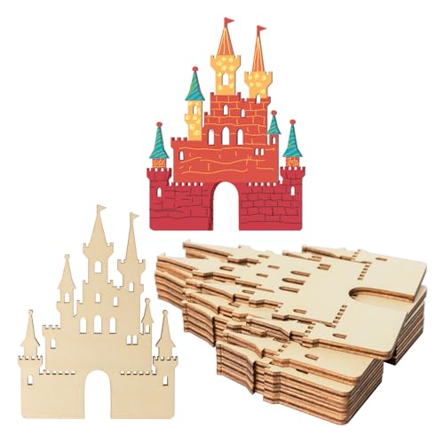 Holzwandkunst, Schlossform, unlackiert, Ornamente für Prinzessin, Zimmer, Weihnachten, Hochzeit, Geburtstag, Party, Dekoration, Zuhause, Tür, Wanddekoration, 6 Stück von Zontween