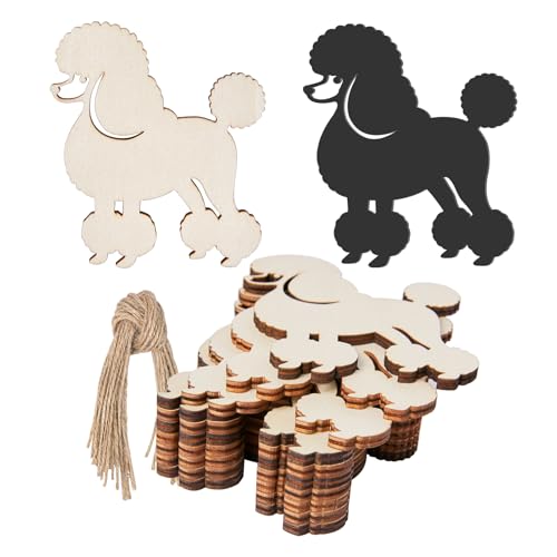 Pudelholz Hund Welpe Tierform Holz blanko Holzkunst unlackierte Ornamente für Hundehütte Dekoration Weihnachten Hochzeit Geburtstag Party Weihnachten Thanksgiving Day Dekoration 10 Stück von Zontween