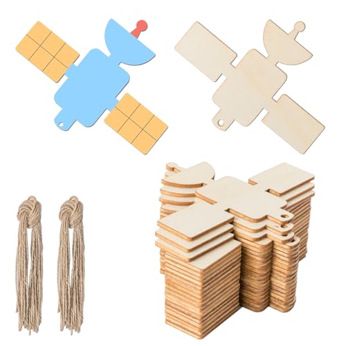Satellitenholz-fliegende Maschine, Holzkunst, unlackierte Ornamente für Hochzeit, Geburtstag, Thema des Universums, Party-Dekoration, 20 Stück von Zontween
