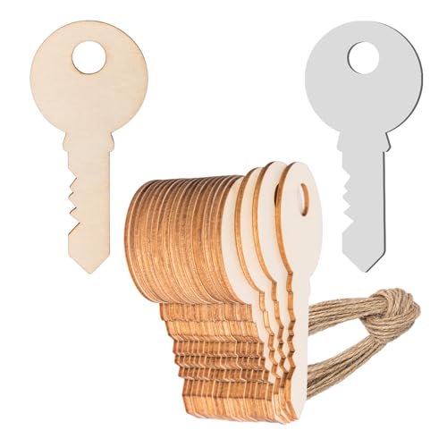 Schlüssel-Form, Holz, blanko, Holz mit Bindfäden, Kunst, unlackierte Ornamente für neue Hausbesitzer, Türhänger, Heim-Party-Dekoration, 20 Stück von Zontween