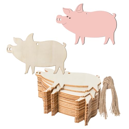 Schwein-Holzornamente mit Bindfäden, Wandkunst für Bauernhof, Speck, Schwein, Vieh, Ranch, Weihnachten, Hochzeit, Geburtstag, Party, Erntedankfest, Dekoration, 20 Stück von Zontween