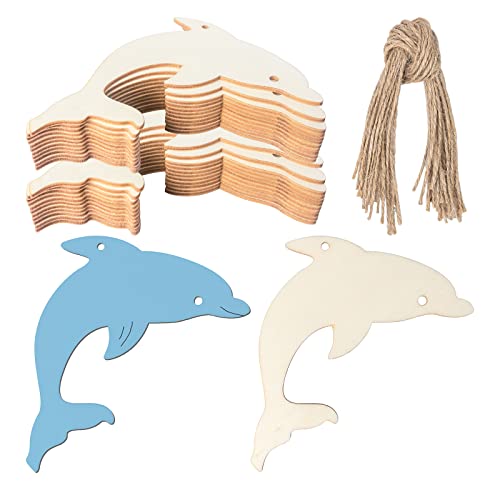 Unlackierte Holzanhänger in Delfinform, zum Aufhängen, Holzausschnitt, blanko, Holzscheiben, Geschenkanhänger mit Schnur für Strand und nautische Dekoration, Weihnachten, Urlaub, Dekoration, 20 Stück von Zontween
