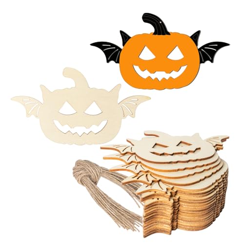 Unlackiertes geflügeltes Kürbis-Holz, Fledermaus-Kürbis-Form, DIY-Holz, Halloween, blanko, mit Bindfäden, Kunst, unlackierte Ornamente für Halloween, Weihnachten, Hochzeit, Geburtstag, Party von Zontween
