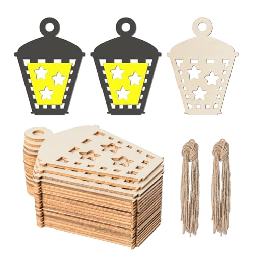 Vintage-Pferd-Laternenform, unlackiertes Holz, Wandlampe, blanko, Holzstücke mit Binden, Kunstornamente für Weihnachten, Hochzeit, Geburtstag, Party, Erntedankfest, Dekoration, 20 Stück von Zontween