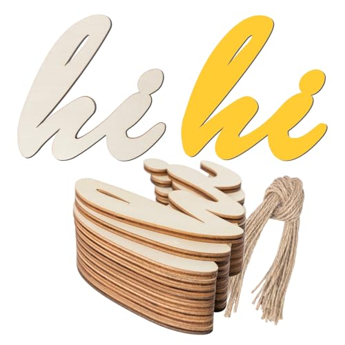 Word Hi Shape Holzbastelausschnitt, Wandkunst, unlackierte Ornamente für Weihnachten, Urlaub, Party, Sommer, Frühling, Alltag, Türhänger, Dekoration, 20 Stück von Zontween