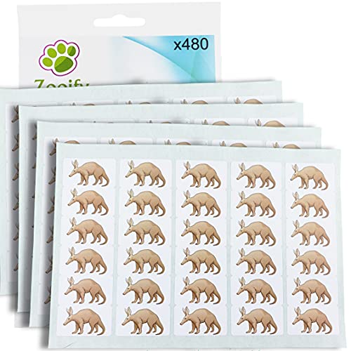 480 x Aufkleber - Erdferkel (38 x 21 mm). Hochwertige selbstklebende Etiketten mit Tiermotiv von Zooify. von Zooify
