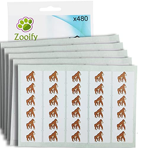 480 x Aufkleber - Gorilla (38 x 21 mm). Hochwertige selbstklebende Etiketten mit Tiermotiv von Zooify. von Zooify