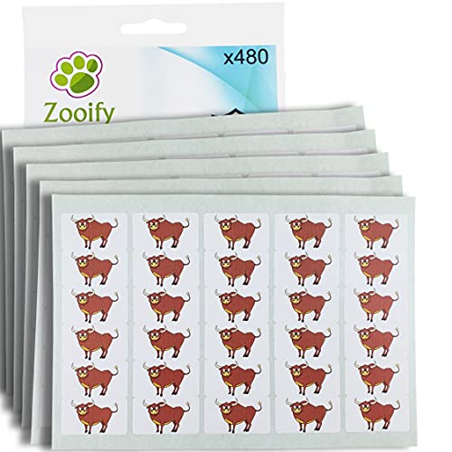 480 x Aufkleber - Stier (38 x 21 mm). Hochwertige selbstklebende Etiketten mit Tiermotiv von Zooify. von Zooify