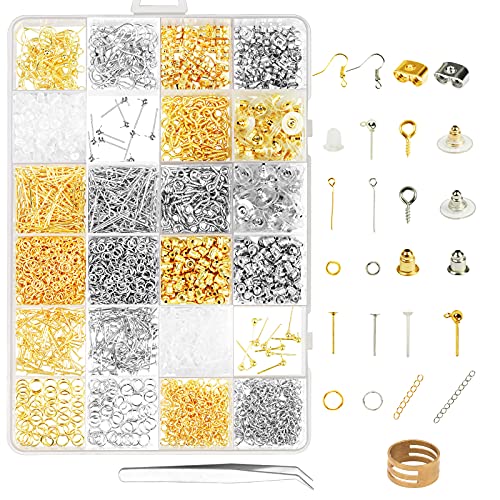 Ohrringe Basteln Zubehör,ZoomSky 2416tlg Schmuckherstellung Set Schmuck Reparatur Kit in 24 Arten Ohrhänger Ohrstopper Verschluss für DIY Anfänger von ZoomSky