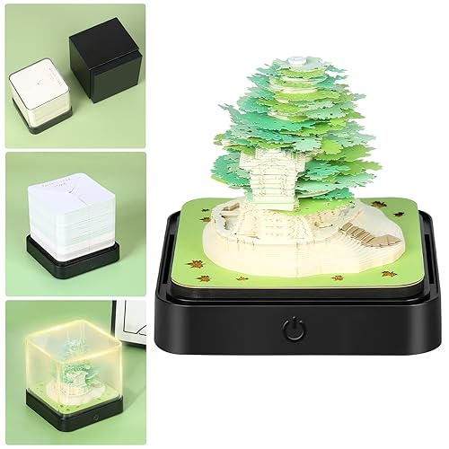 Zoomarlous Schreibtisch Kalender mit Lichtern, 3D Kalender Abreißen 2026, 3D Memo Pad Papier Kunst Sakura Baum, Kreative Notizblock Papier Schnitzen Geschenk Home Desktop Dekoration (Grün) von Zoomarlous